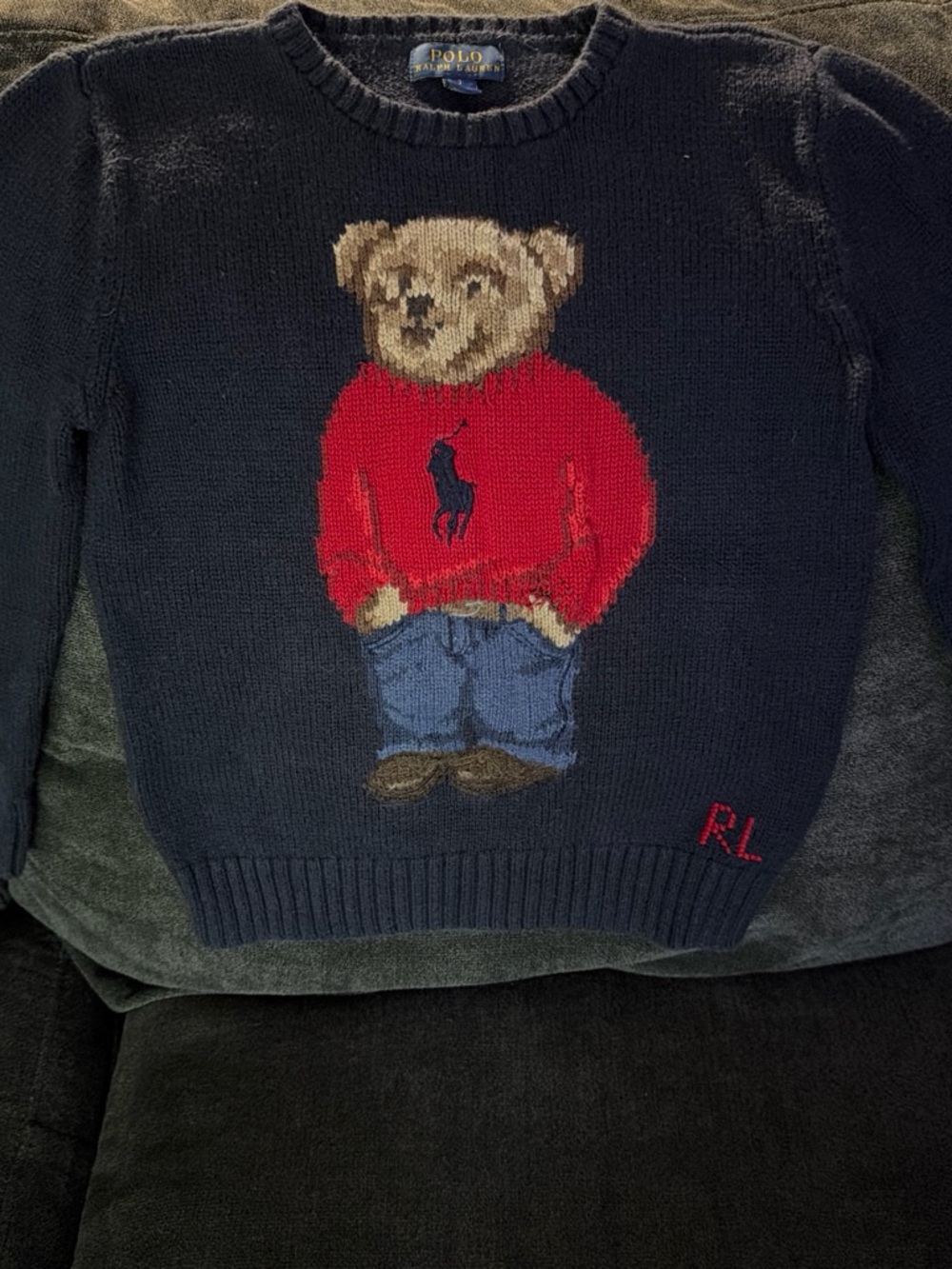 Polo by Ralph Lauren Navy Crewneck Sweater with Red Bear Motif